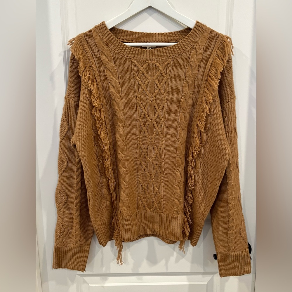 Jodifl Camel Fringe Western Cable Knit Sweater Boho Women’s Size M